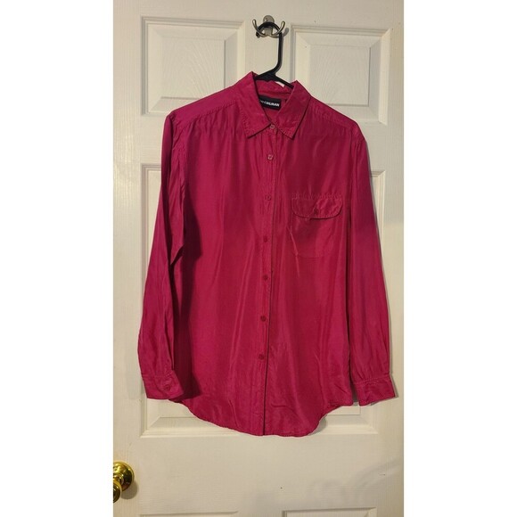 Diane Gilman Fuchsia Pink Silk Blouse Button up Medium - Picture 1 of 12
